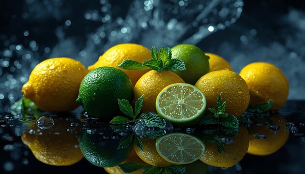Fresh Lemon and Lime Citrus Fruits Isolated on White Background