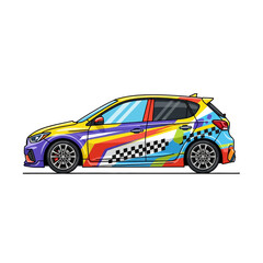 Fototapeta premium Colorful racing car wrap design on white background