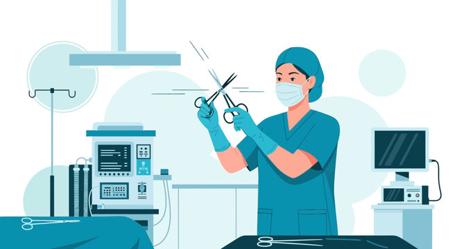 Surgeon Preparing Surgical Instruments in Operating Room