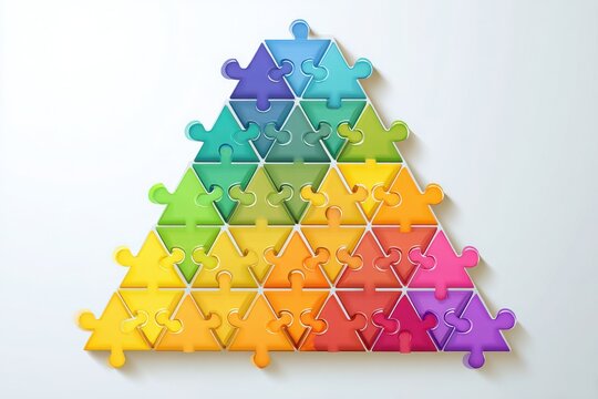 Colorful Puzzle Pieces Forming a Minimalistic Triangle Design