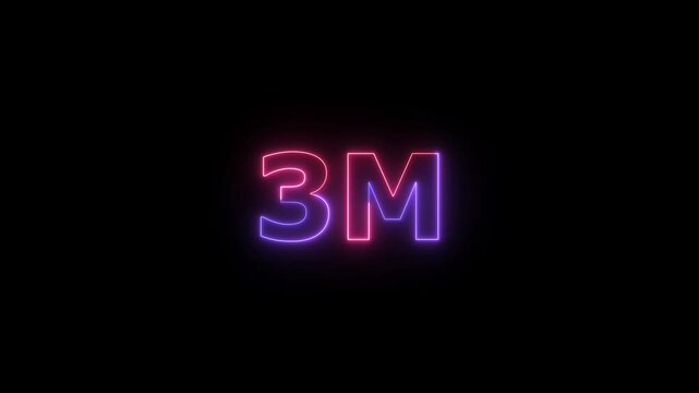 The number 3M illuminated with vibrant neon lights in shades of purple and pink, glowing brightly against a deep black background, representing a significant milestone or achievement in online
