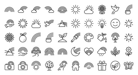 Obraz premium Set of rainbow and nature themed line icons