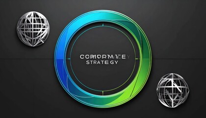 Circular corporate strategy interface with green and blue gradients.