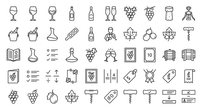 Set of wine and winery line icons