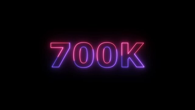 Luminous Neon Sign Featuring the Number 700 K in a Vivid Purple and Pink Gradient Glow Against a Deep Black Canvas With Subtle Light Diffusion