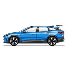 Obraz premium Modern Blue Electric SUV Wagon with Spoiler, Side View Illustration