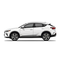 Obraz premium Modern White Crossover SUV Car Side View Isolated on White Background