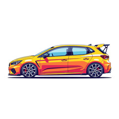 Naklejka premium Sporty yellow hatchback car with spoiler, dynamic profile view, clean vector art