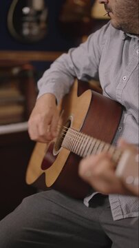 Acoustic Guitar &mdash; Headstock POV, Thumb Picking and Strumming