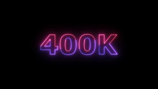 Glowing Neon Purple and Pink 400 K Number Sign Illuminated Against a Deep Black Background With Subtle Light Effects and a Sense of Digital Achievement