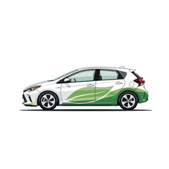 Fototapeta premium Eco-friendly hybrid car with green leaf design, clean energy vehicle