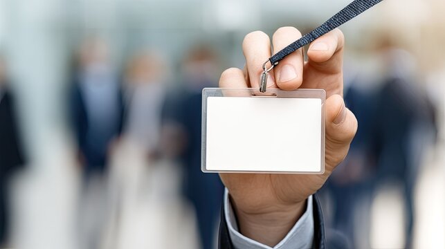 Hand holding blank ID badge