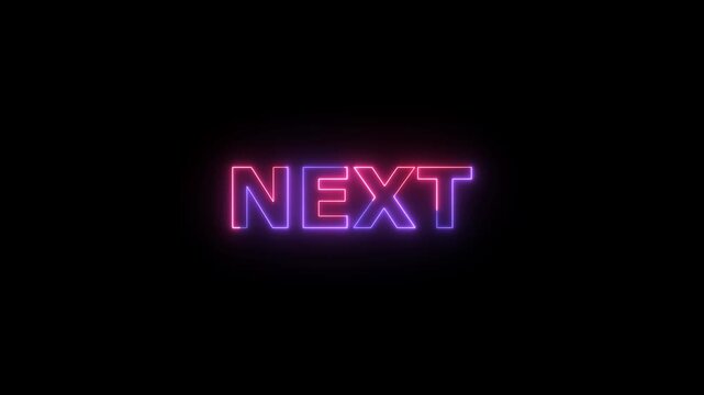 Illuminated Neon Word NEXT in Electric Pink and Purple Colors Glowing Against a Pure Black Background with a Soft Aura
