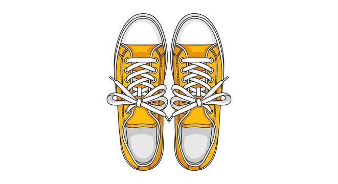 Bright Yellow Casual Canvas Sneakers Illustration Top View Isolated on White Background for Fashion Design