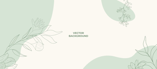 Fototapeta premium Minimal vector background with botanical line art and organic shapes.