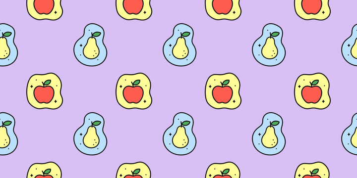 Cute apple and pear seamless pattern with pastel colors. Fresh fruit repeating background for fabric and packaging design.