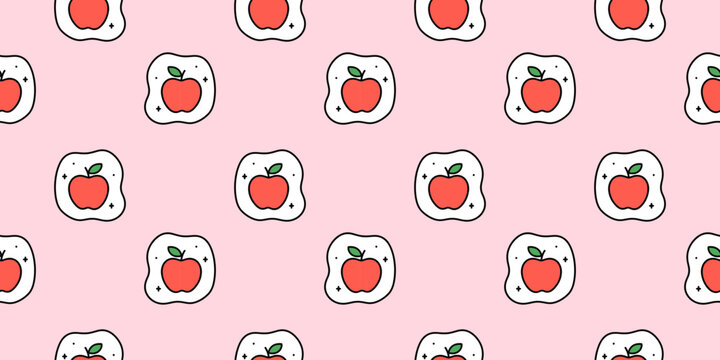 Cute apple seamless pattern with playful cartoon fruits on a soft pastel background. Perfect for fabric, wrapping paper, stationery, nursery decor and packaging.