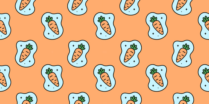Cute carrot seamless pattern with playful cartoon vegetables on a warm pastel background. Perfect for fabric, wrapping paper, stationery and packaging.