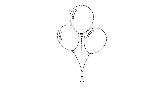 Dotted line drawing of three round balloons for tracing or coloring activities for children to develop fine motor skills and creativity.