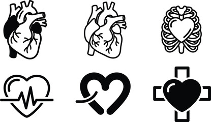 Fototapeta premium Human heart anatomy icons for medical and cardiac health concepts