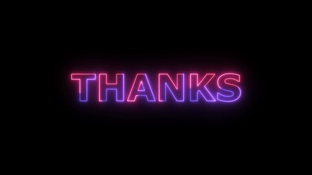 Radiant Neon Purple and Pink THANKS Text Sign Glowing Brightly on a Pure Black Background with a Subtle Aura and a Sense of Gratitude