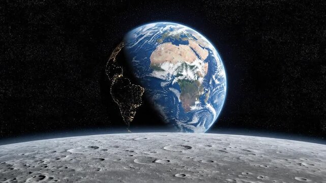 Stunning View of Earth from the Moons Surface in Deep Space.