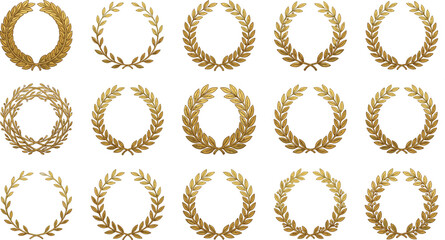 Gold Laurel Wreath Vector Collection with Elegant Textured Olive Branch Circular Frames for Award Certificates, Film Festival Logos, and Luxury Success Winner Branding © Sohel