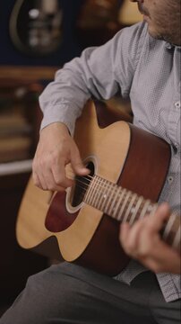 Acoustic Guitar &mdash; Fingerpicked Arpeggio, Body in Focus, Fretboard Blurred