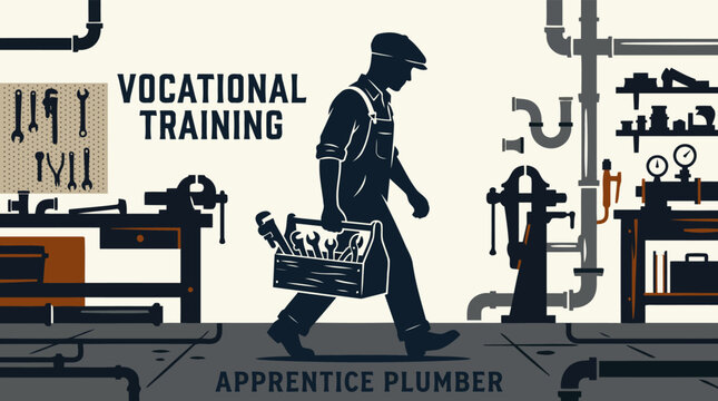Vocational Plumbing Training Apprenticeship Vector Illustration Skilled Trades Education Concept