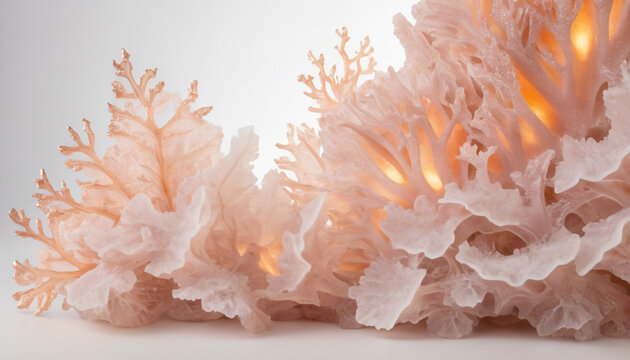 Soft pink coral structure glowing with warm interior backlight illumination