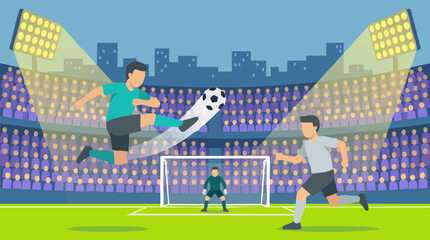 Dynamic Soccer Game in Stadium with Spectators and Floodlights at Night © Zigmate