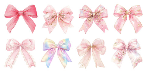 Fototapeta premium PNG Elegant pink decorative bows collection on transparent background