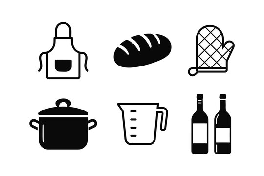 Kitchen Cooking Bakeware Utensils Food Icon Collection Set