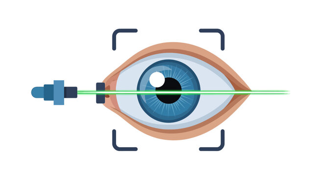 Laser Eye Surgery and Biometric Iris Scan Concept - Vector Illustration of Ophthalmology Vision Correction or Digital Identification Technology