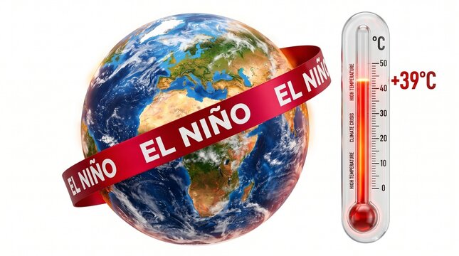 El nino climate change concept with earth and thermometer