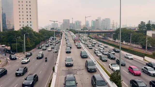 Highway traffic at Vila Olympia in Sao Paulo, Brazil. May 30, 2026.