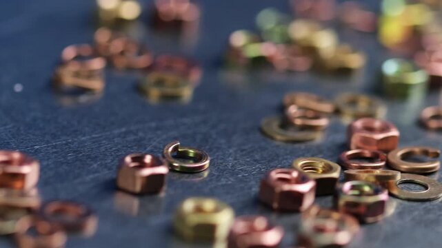 Metal screws for fastening equipment. Soft focus. Close-up. 