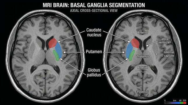 Mri brain basal ganglia segmentation showing caudate nucleus putamen