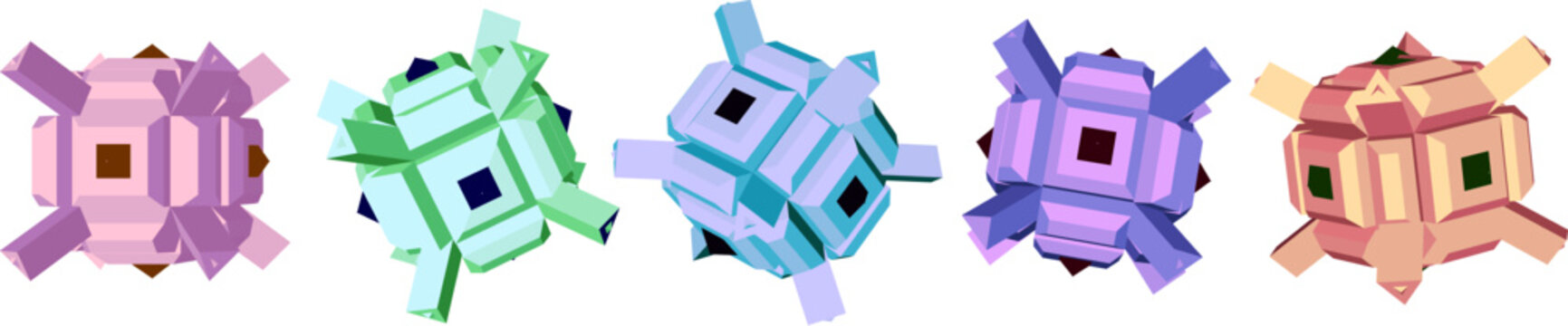 Set of colorful 3D low-poly Y2K geometric crystal cube shapes