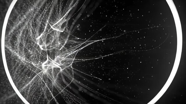 Abstract digital network connections with glowing particles.