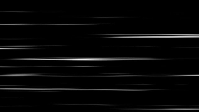 Anime Horizontal Speed Lines Seamless recurring speed line, Abstract white anime speed lines motion, Velocity lines moving fast, abstract tunnel spectrum, Transparent black Screen Background. 4k