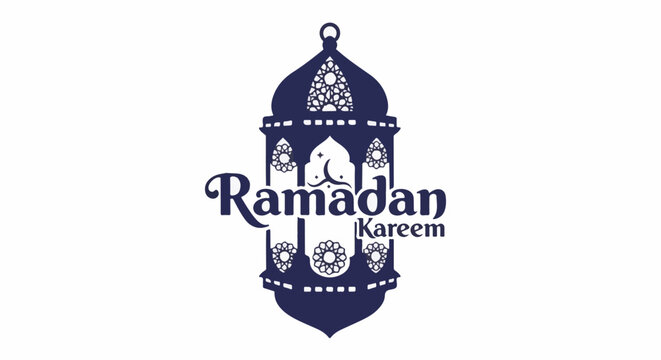 Ornate dark blue lantern with Arabic script celebrating Ramadan