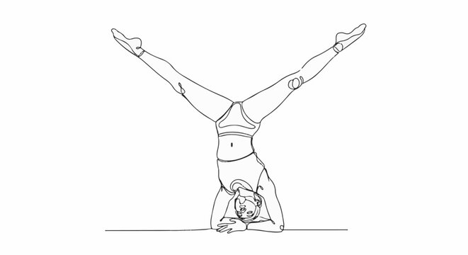 Person balancing upside down on head with legs split wide in air