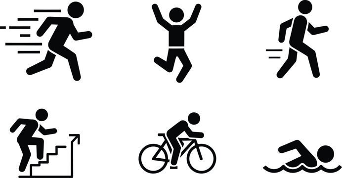 Human movement and physical exercise activity silhouette vector icons
