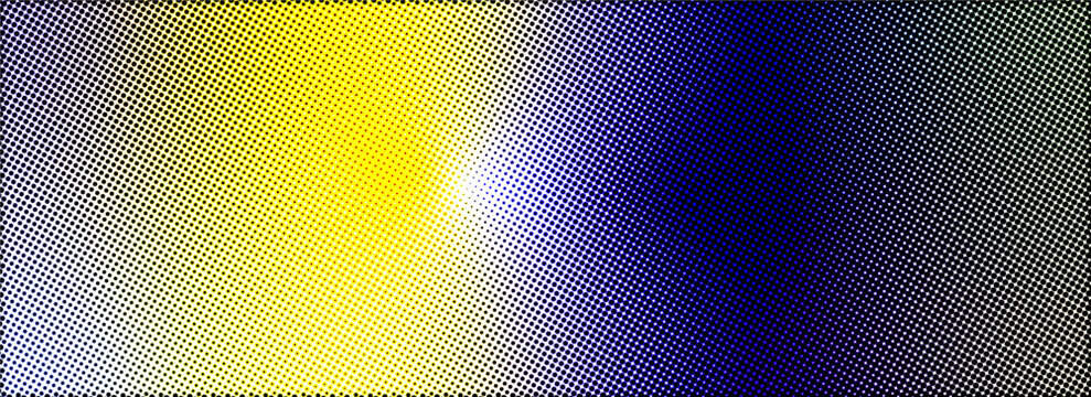Retro pop art comic background texture with colorful yellow and blue diagonal dot matrix