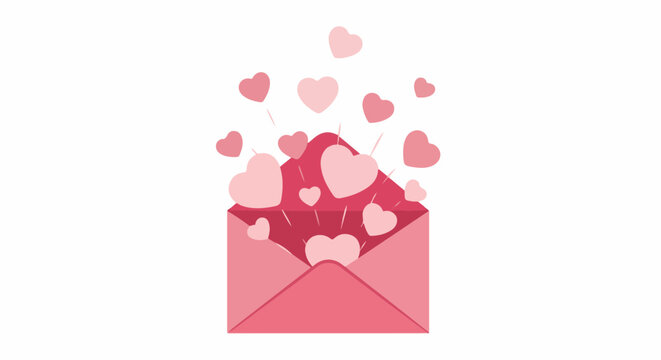 Pink envelope opens to reveal a shower of light pink hearts ascending into the air