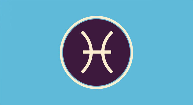 Pisces symbol in a circular frame on a blue background