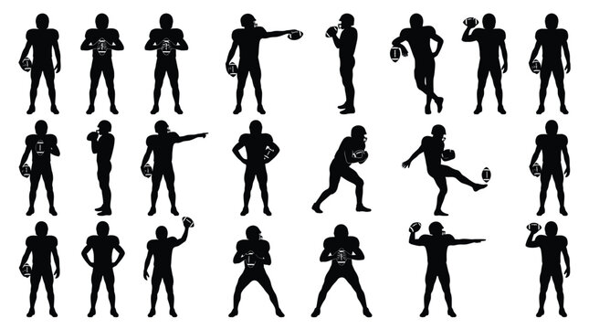 American football player silhouettes showing various positions with helmet and ball equipment.