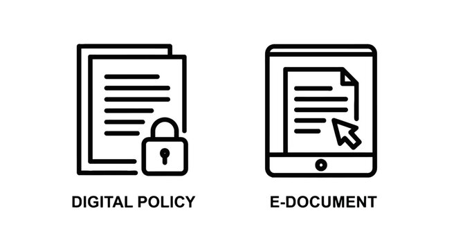 Digital policy document with a lock icon and e-document on a tablet with a cursor e document digital security tablet device technology icon e file