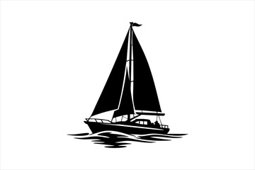 Fototapeta premium Sailing boat silhouette illustration floating on water surface with sailboat nautical silhouette navigation